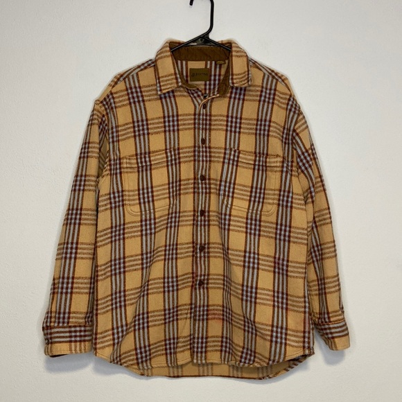 St. John's Bay Tops - Vintage St. John's Bay Button Down Plaid Shirt Jacket Shacket Large Neutral Tan